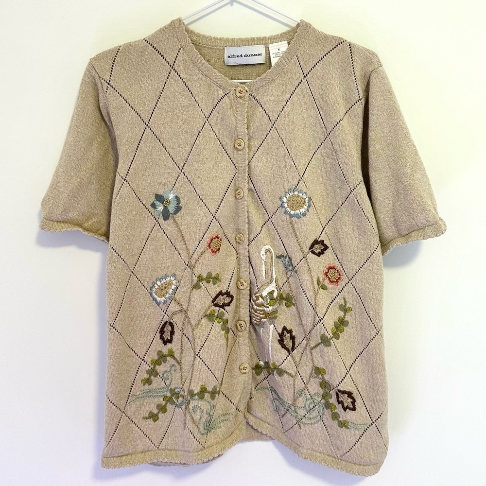 Vintage Alfred Dunner Embroidered Short Sleeve Cardigan
